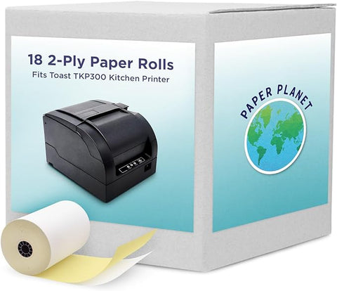 Kitchen Printer Paper for Toast TKP300 Kitchen Printer by Paper Planet | Compatible with TKP300 SNBC BTP-M300 | 2-Ply Carbonless Paper (White/Yellow) | 18 Rolls