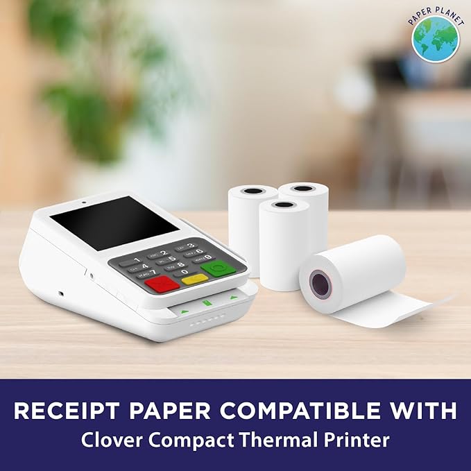 Thermal Paper for Clover Compact Receipt Printer by Paper Planet | Credit Card Machine Receipt Paper for Clover Compact Payment Terminal | 30 Rolls