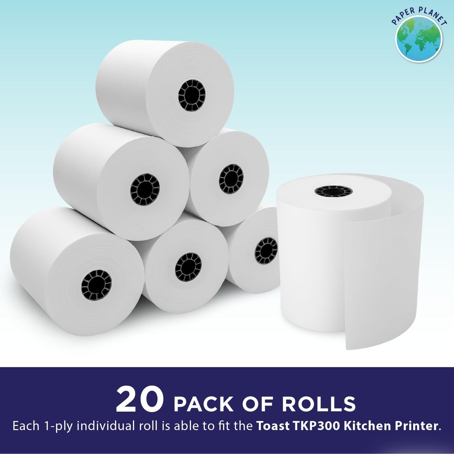 Kitchen Printer Paper for Toast TKP300 Kitchen Printer by Paper Planet | Compatible with TKP300 SNBC BTP-M300 | 1-Ply Bond Paper (White) | 20 Rolls