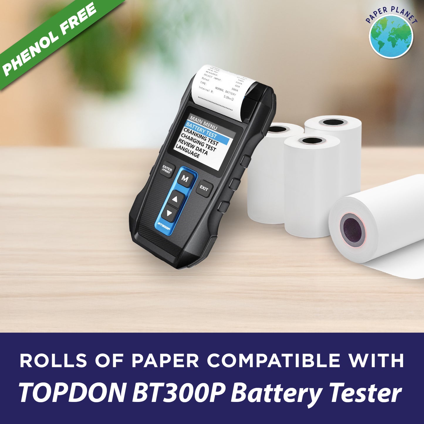 Phenol Free Thermal Paper for TOPDON BT300P Battery Tester w/ Printer | 10 Rolls | BPS & BPA Free