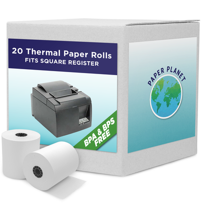 Phenol-Free Thermal Rolls for Square Register | 20 Rolls | BPS Free & BPA Free