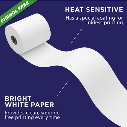 Phenol-Free Thermal Rolls for Square Register | 20 Rolls | BPS Free & BPA Free
