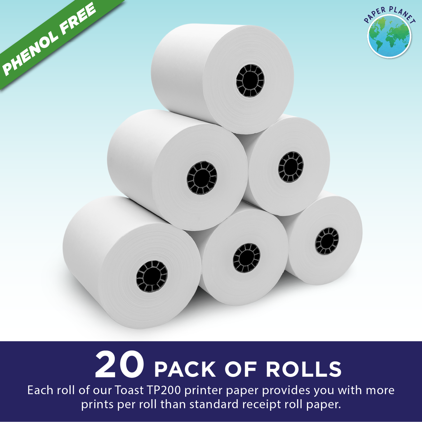 20 Phenol Free (BPS Free & BPA Free) Thermal Rolls fits Toast POS TP200