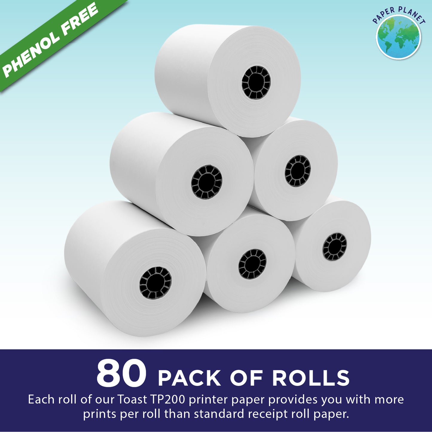 Phenol Free (BPS Free & BPA Free) Thermal Paper for Toast TP200 | 80 Rolls